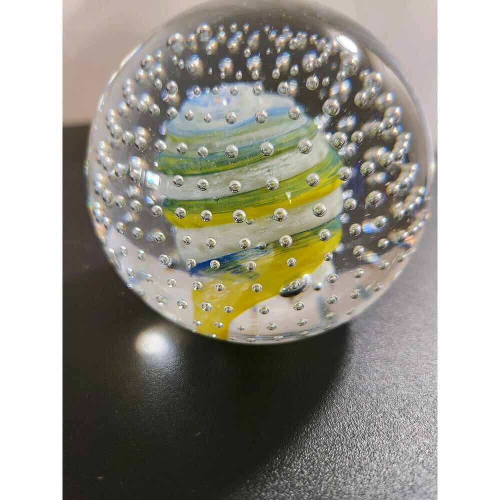 Vintage Art Glass Paperweight Multi Color Swirls Bullcante Controlled Bubbles * - Picture 3 of 4